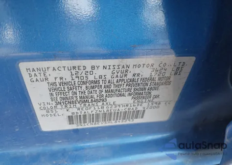 2021 Nissan Versa Sv from USA, damaged, VIN 3N1CN8EV5ML845293